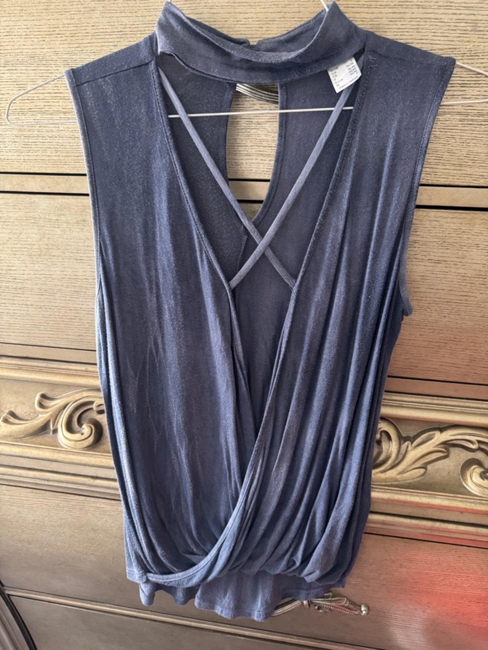 VENUS Slate Blue Sleeveless Wrap Mock Neck Camisole